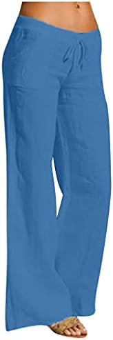 מכנסי פשתן של Dazlor לנשים קטנות עד פלוס גודל מותניים גבוהים מכנסי חוף חוף רופפים בכושר מכנסי