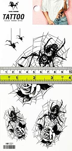 קעקועים של פריטה נשלפת רוז עכביש אינטרנט עכביש Web Web רטרו אימה מפחידה מצוירת מדבקת קעקוע זמנית לנשים