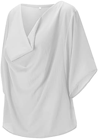 בציר כיכר צוואר לנשימה חולצות כושר רופף נשים חולצות קצר שרוול טרנדי מקרית קיץ לקשור לצבוע