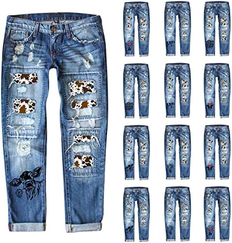 אילוגו נשים של אופנה הדפסת רחוב רופף שטף מלוטש מותניים קרע ג 'ינס ג' ינס מכנסיים נשים מכנסיים 14
