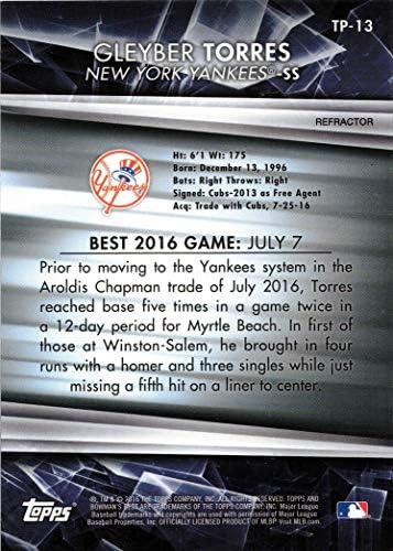 את הסיכויים המובילים ביותר של Bowman Baseball Baseball TP-13 Gleyber Torres Pre-Rookie Card