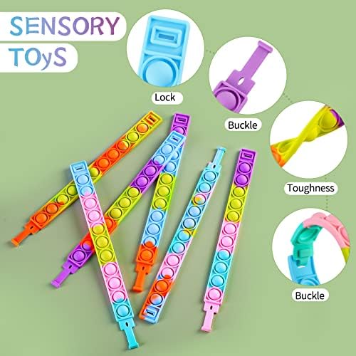 Xcoff Pop Sudget Brecelets צעצועים - 12 יחידות מתכווננות לכתים מתכווננים צמיד הקלה על אצבעות אצבעות - לילדים