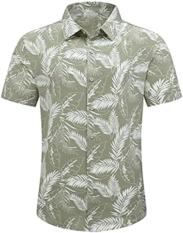 Apfopard Mens Summer חולצות מזדמן 2023 כפתור שרוול קצר דופק מודפס רופף מתאים צווארון טוניקה חולצות טוניקה