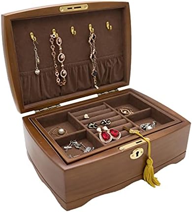 קופסת תכשיטים מעץ מלא של GSDNV עם מנעול להכנת תכשיטים מתקדמים אירופיים עגילי תכשיטים מתקדמים קופסת שרשרת קופסת