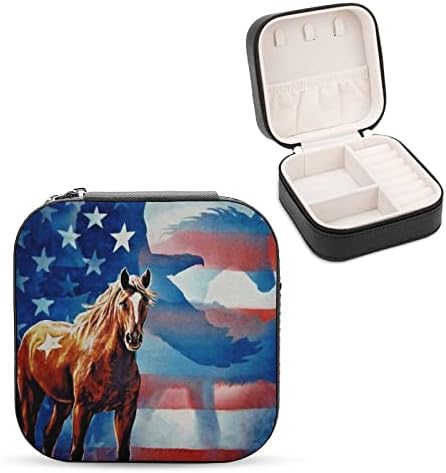 סוס נשר קירח דגל אמריקאי דגל נשים פרימיום נסיעות תכשיטים קטנים שרשרת שרשרת טבעת מארגן מיני תצוגה
