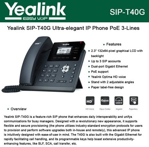 Yealink T40G SIP SIP POE צרור טלפון ואספקת חשמל עם בד מיקרופייבר - דורש שירות VOIP