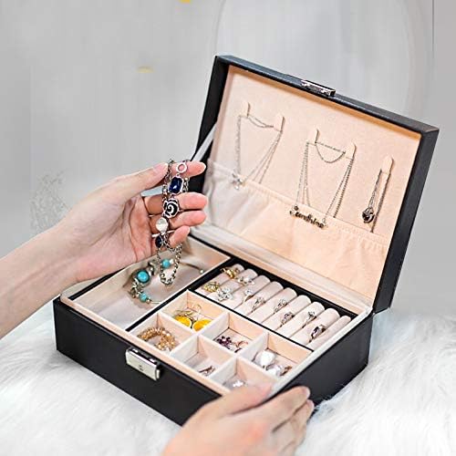 קופסת תכשיטים H-RONG לנשים בנות עור 2 שכבות מציגות מארגן תכשיטים גדול עם תכשיטים מנעולים תכשיטים