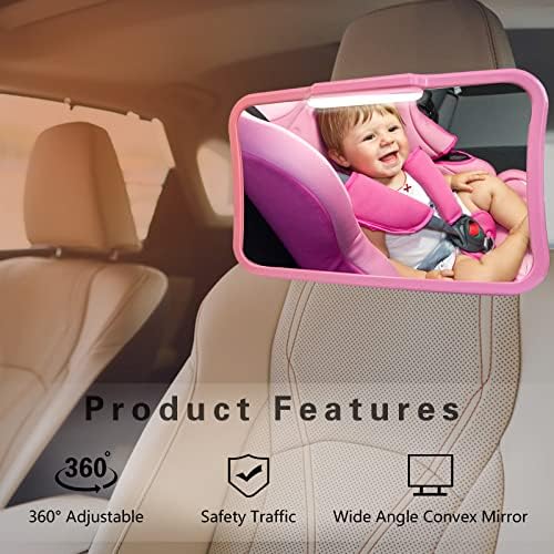 Moyu Home Home Baby Car מראה, מושב אחורי פונה למראה תינוקת עם 3 מצבים LED LIGHT ללילה, בטיחות זכוכית