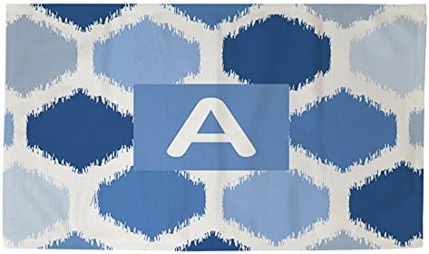 חרשי עץ ידניים ואורגים שטיח אמבטיה דובי, 4 על 6 מטר, אות א ' עם ראשי תיבות, בטיק כחול