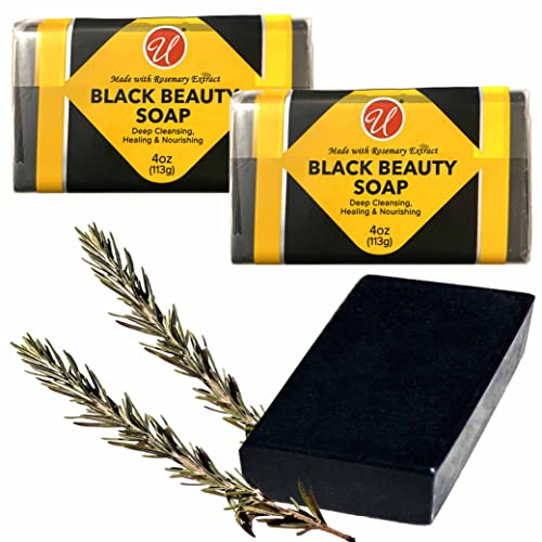 2 מחשב סבון שחור אפריקאי בר יופי תמצית רוזמרין כל טיפוח העור הטבעי 4 עוז