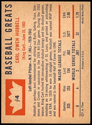 1960 Fleer 4 קרל האבל סן פרנסיסקו ענקים אקס ענקים
