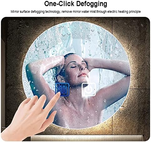 מראה חדר אמבטיה מוארת עגולה עם בקרת מגע חיישן - מראה יהירות אנטי -ערפל רכוב על קיר - מראה איפור