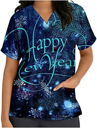 חולצות קרצוף לשנה החדשה לנשים בגדי עבודה לחג 2023 חולצות קרצוף שרוול קצר צווארון חולצות עבודה נוצצות עם