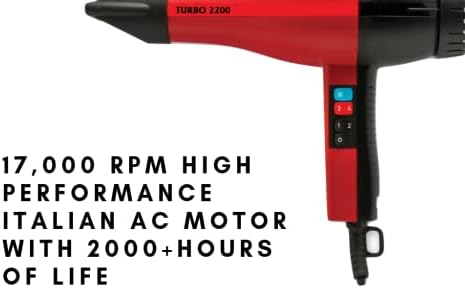 פיבס טורבו כוח 2200 מייבש שיער מקצועי, אדום / שחור, קל משקל &מגבר; ידית ארגונומית תוצרת איטליה