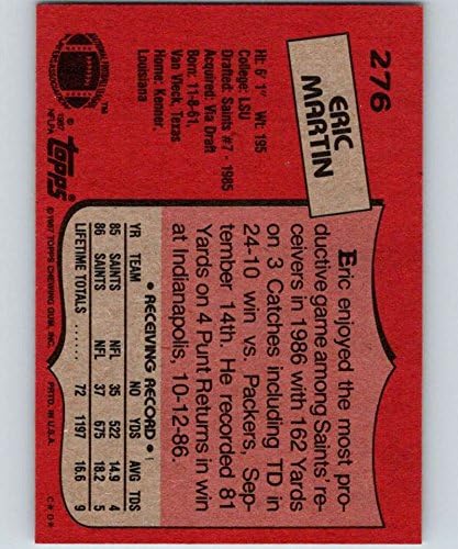 1987 Topps 276 אריק מרטין סיינטס NFL כרטיס כדורגל NM-MT