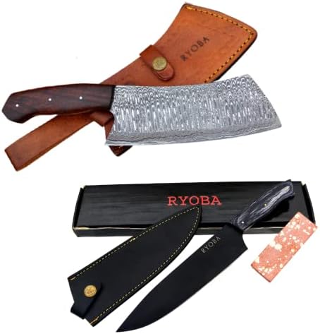 ריובה שף סכיני / טיטניום מצופה גבוהה פחמן שף סכין / דמשק להב קליבר סכין