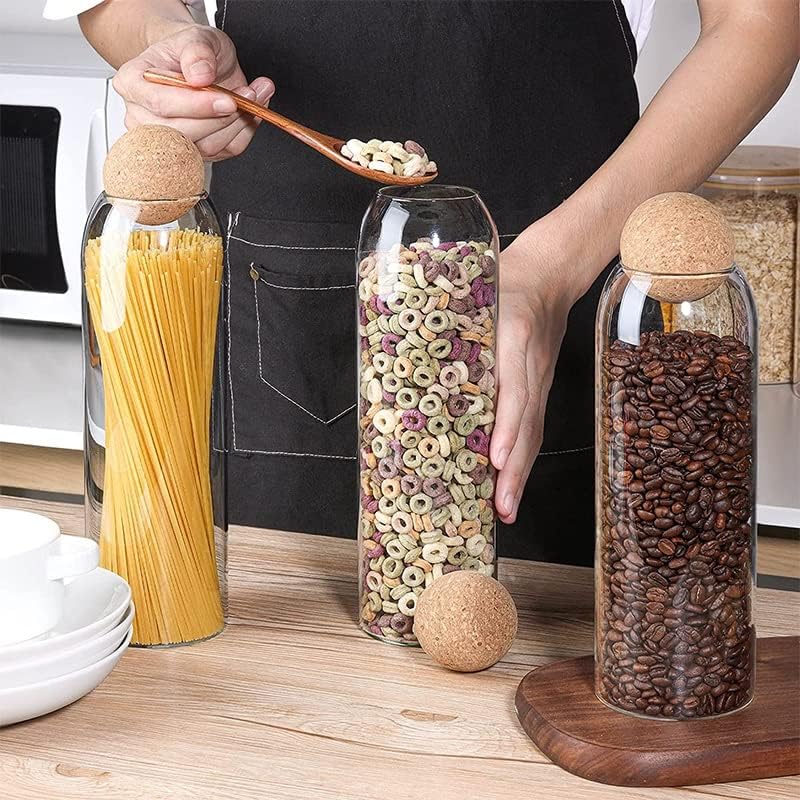 3 יחידות זכוכית מזון אחסון מיכל עם אטום פקק מכסה ברור מזון אחסון צנצנת מיכל למטבח