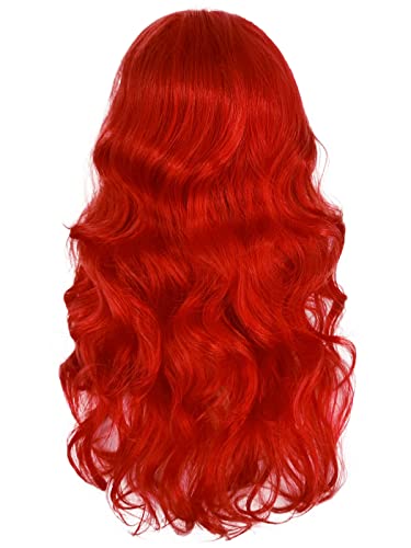 אדום קטן בת ים פאה תלבושות ילדים ארוך אדום גלי שיער פאה חמוד רך שיער עם כובעי פאה עבור מסיבת ליל כל הקדושים