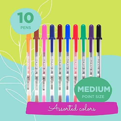 סאקורה גלי רול ג ' ל עטים - בינוני נקודת דיו עט עבור ביומן , אמנות, או ציור - מגוון צבעוני דיו-10 חבילה