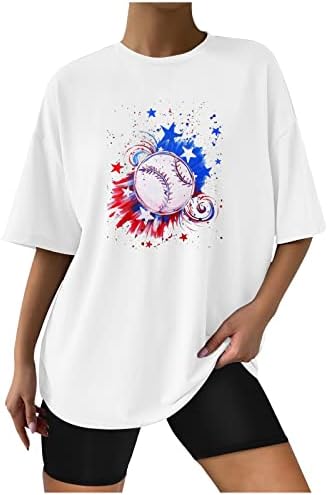 חולצות הדפס יום עצמאות לחולצת טריקו לנשים חולצת בייסבול גדולה