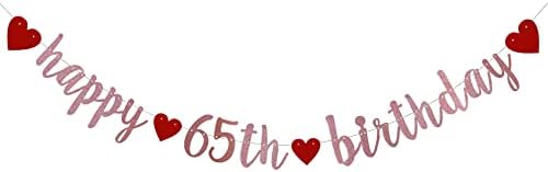 באנר יום הולדת 65 שמח, קדם-סטרונג, זרי נייר נצנצים זהב ורד לאספקת קישוטים למסיבות יום הולדת 65, אין צורך בהרכבה,