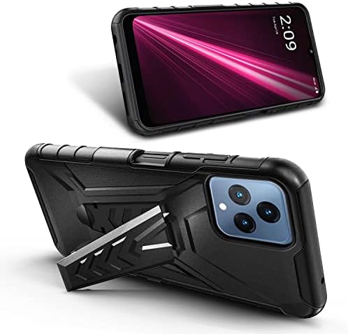 מקרה NZND עבור T-Mobile Revvl 6 5G עם מגן מסך זכוכית מחוסמת, נרתיק קליפ חגורה עם עמדת קיק-פנים,