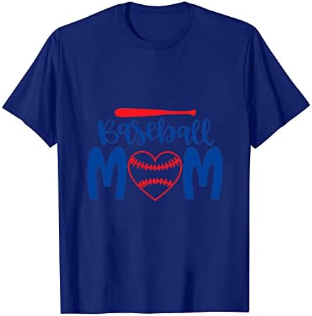 אימא בייסבול טיז לנשים סופטבול לב גרפי חולצות עליונות מכתב נשים מודפס שרוול קצר קיץ רופף חולצה