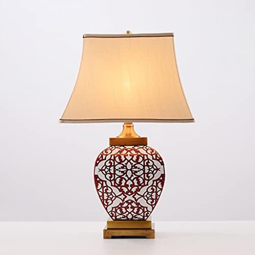 Fksdhdg חדש מנורת שולחן סינית חדשה קלאסית חלון אדום חלון נדוניה מנורת חדר לימוד סלון סלון פינת ספה מהגוני