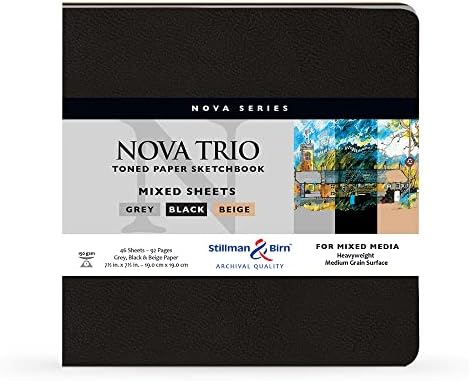 Stillman & Birn Nova סדרה שלישייה של Trio Softcover ספר רישומים, 7.5 x 7.5, 150 GSM, בז ', נייר אפור