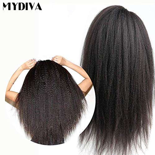 מידיווה יקי ישר שיער טבעי תחרה מול פאה עבור נשים שחורות תחרה ללא דבק פאות שיער טבעי יקי קינקי ישר עם
