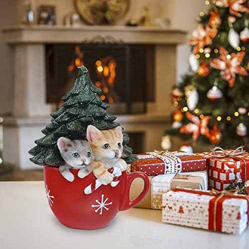 קישוט לחג המולד 6.3 אינץ 'עץ חג המולד של שרף חתול זוהר עם מגוון אורות צבעים מתנות לחג המולד