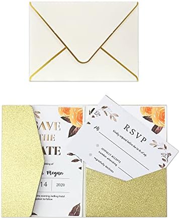 Fashmade הזמנות לחתונה מזהב 50kit עם כרטיסי RSVP ומעטפות Invitaciones de Boda para bodas quinceanera