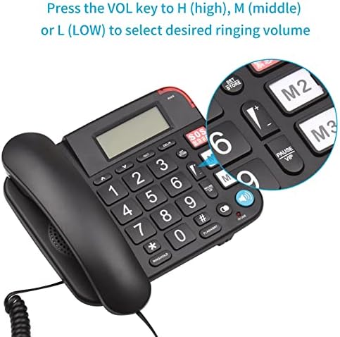 KJHD שולחני שולחן עבודה טלפון קווי טלפון קבוע כפתור גדול לטלפון קשישים קשישים עם תצוגת LCD אילם/השהה/להחזיק/מחדש