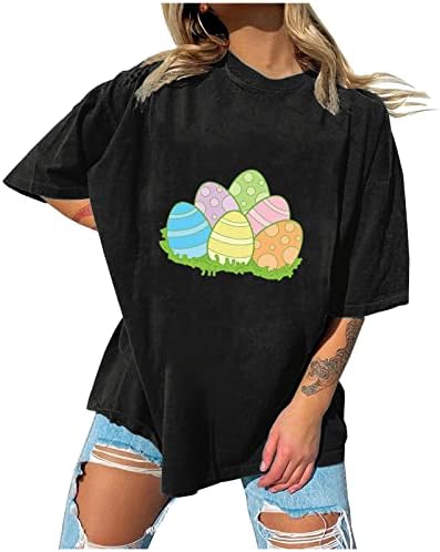חולצת פסחא גדולה מדיה נשים ביצים חמודות טיז גרפי עגול צוואר כתף חצי שרוול עליון בגדים נערות מצחיקות