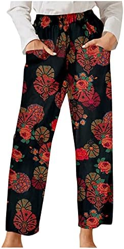 מכנסי יבול מיאשואי לנשים לכיס קיץ מזדמן רטרו רטרו טלאים מודפסים מכנסיים מזדמנים מכנסיים מזדמנים שנקבעו