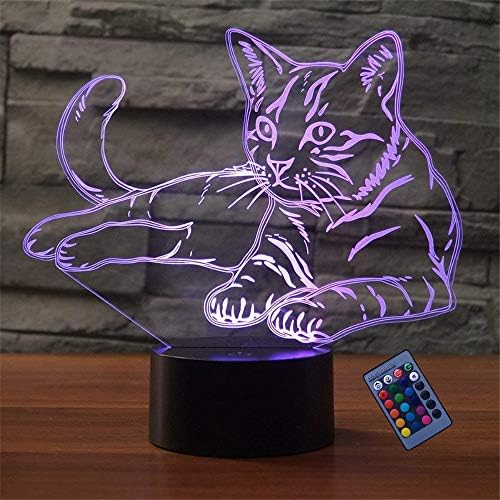 3 ד יצירתי חתול לילה אור 16 צבעים שינוי כוח שלט רחוק מגע מתג דקור מנורת אשליה אופטית מנורת שולחן שולחן מנורת