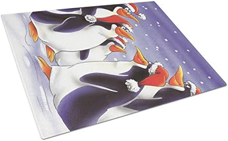 קרוליין של אוצרות אהה7264 מעגל חג פינגווינים זכוכית חיתוך לוח גדול, דקורטיבי מזג זכוכית חיתוך והגשת לוח גדול
