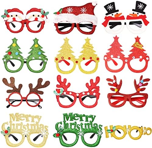 12 יחידות משקפי חג המולד נוצצות מסגרות יכולות לשמש כמשקפי מסיבת חג המולד קישוטי חג המולד טובות למסיבות