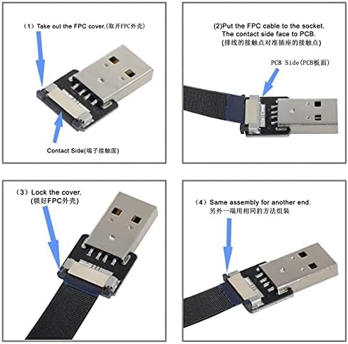 Cablecc זווית ימנית USB 2.0 סוג-A זכר ל- USB-C סוג-C נתונים זכר שטוחים כבל FPC רזה עבור FPV ודיסק וטלפון 20 סמ