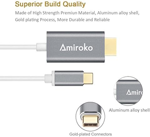 AMIROKO USB C לכבל HDMI, USB 3.1 סוג C ל- HDMI 4K מתאם כבלים עבור MacBook Pro, Dell XPS 13/15, Galaxy
