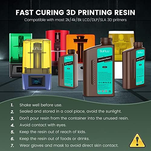 שרף מדפסת תלת מימדית של Sunlu, 1000 גרם פוטולימר סטנדרטי שרף ריפוי מהיר עבור מדפסת 3D של LCD/DLP/SLA,