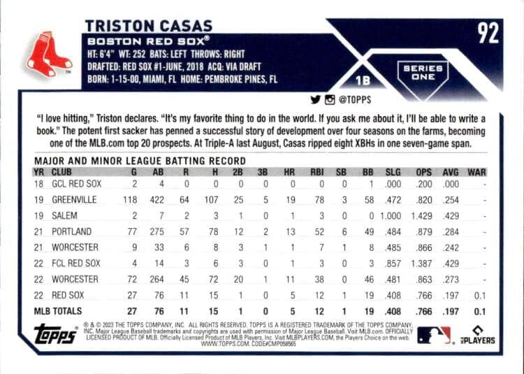 2023 Topps 92 Triston Casas NM-MT RC טירון בוסטון רד סוקס כרטיס מסחר בייסבול MLB