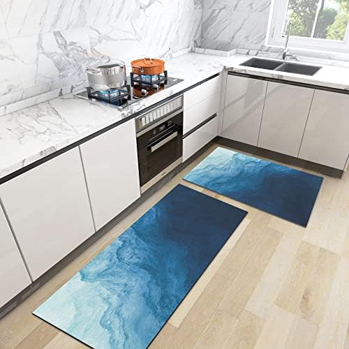 מחצלות מטבח גלי ים כחולים לרצפה ערכות שטיח מטבח מודרני מופשט אמנותי נושא אוקיינוס שטיח רץ לעיצוב