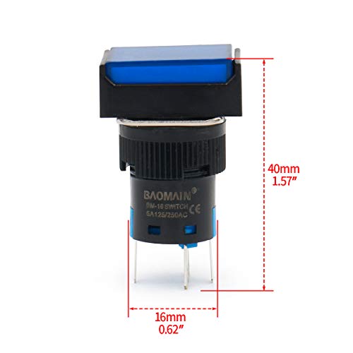 BAOMAIN 5/8 16 ממ כפתור לחצן מתג רגעי מכסה מלבני מלבן LED מנורת אור כחול DC 12V SPDT 5 PIN 5 חבילה