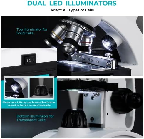 תרכובת Tuword משקפת מיקרוסקופ 40-1000X, תאורת LED כפולה ושלב דו-שכבתי שלב מכני מיקרוסקופ ביולוגי