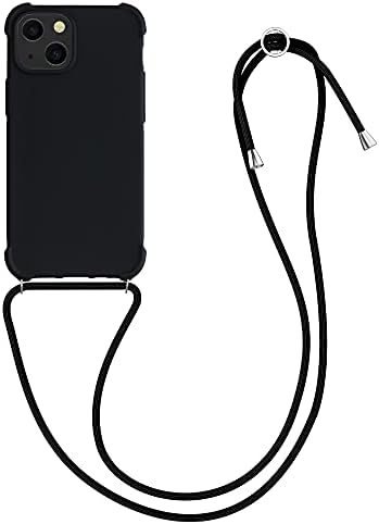 מארז Kwmobile Crossbody התואם למארז Mini של אפל אייפון 13 - כיסוי סיליקון TPU עם רצועה - שחור