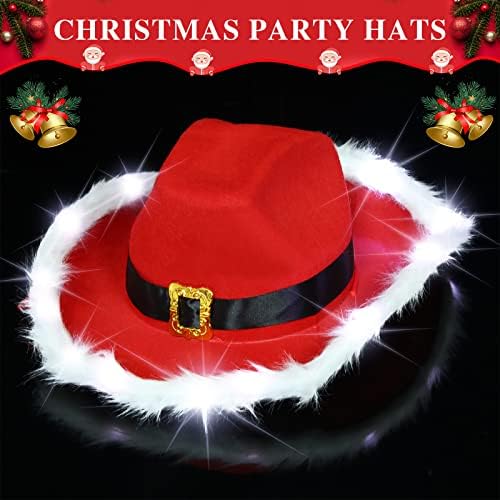 2 יחידות הוביל מהבהב סנטה קלאוס קאובוי כובע וזקן סנטה קלאוס אדום ולבן תלבושות חג המולד כובע זקן עבור חג המולד