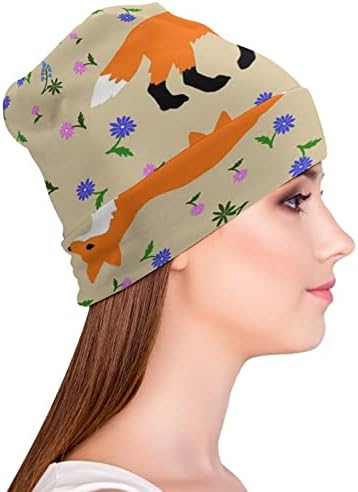 באיקוטואן שועל ופרח הדפסת כפת כובעי גברים נשים עם עיצובים גולגולת כובע
