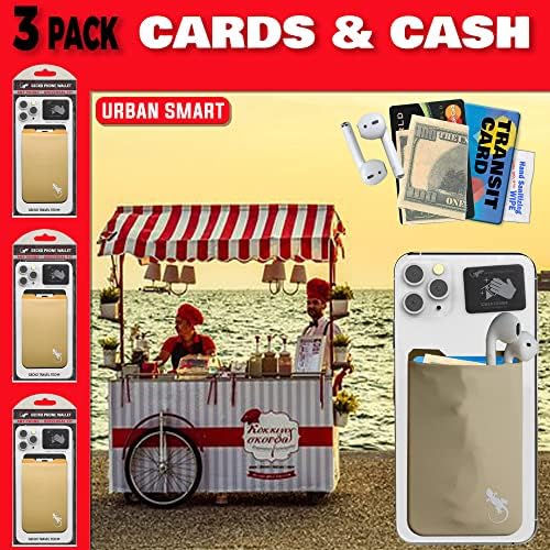 3 מחזיק כרטיסי חבילה - ארנק טלפון שנדבק - מחזיק כרטיסי אשראי לטלפון נייד - בז 'x3