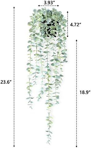 צמחים מלאכותיים של Hofmefy תלויים באקליפטוס ירק מזויף בסיר פלסטיק למדפים רכובים קיר תפאורה ביתית 1 יחידות 23 אינץ